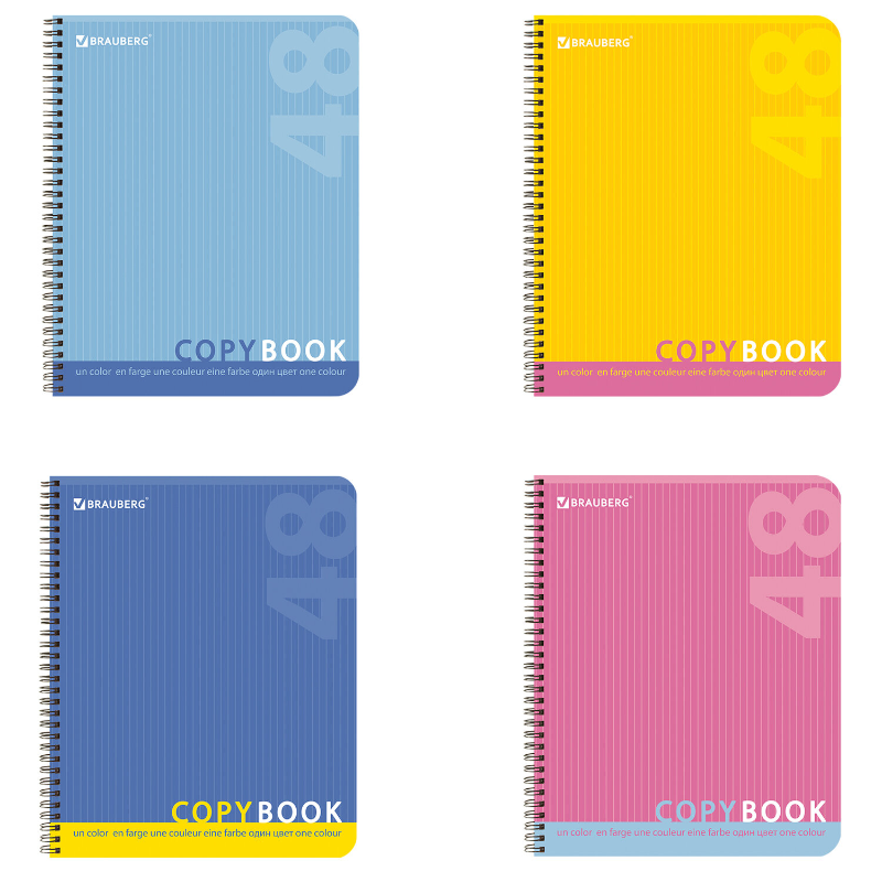 Тетрадь BRAUBERG "Однотонная" А5, на гребне, в клетку, 48 листов, ассорти