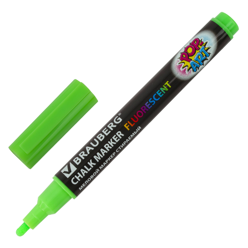 Маркер меловой BRAUBERG "POP-ART" сухостираемый, 3.5 мм, зеленый